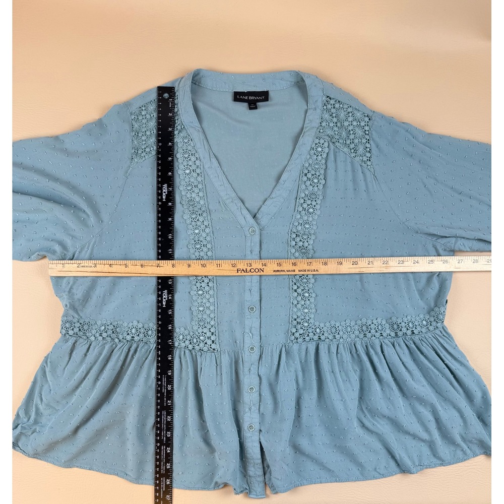 Lane Bryant 24 Boho Peplum Blouse Rayon Crochet Lace Trim - Picture 4 of 6
